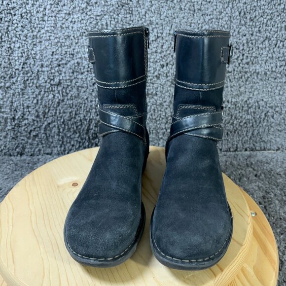 Clarks Whistle Ranch Boots Womens Size 11 Black Suede Strap Biker Moto Buckle - Picture 2 of 8